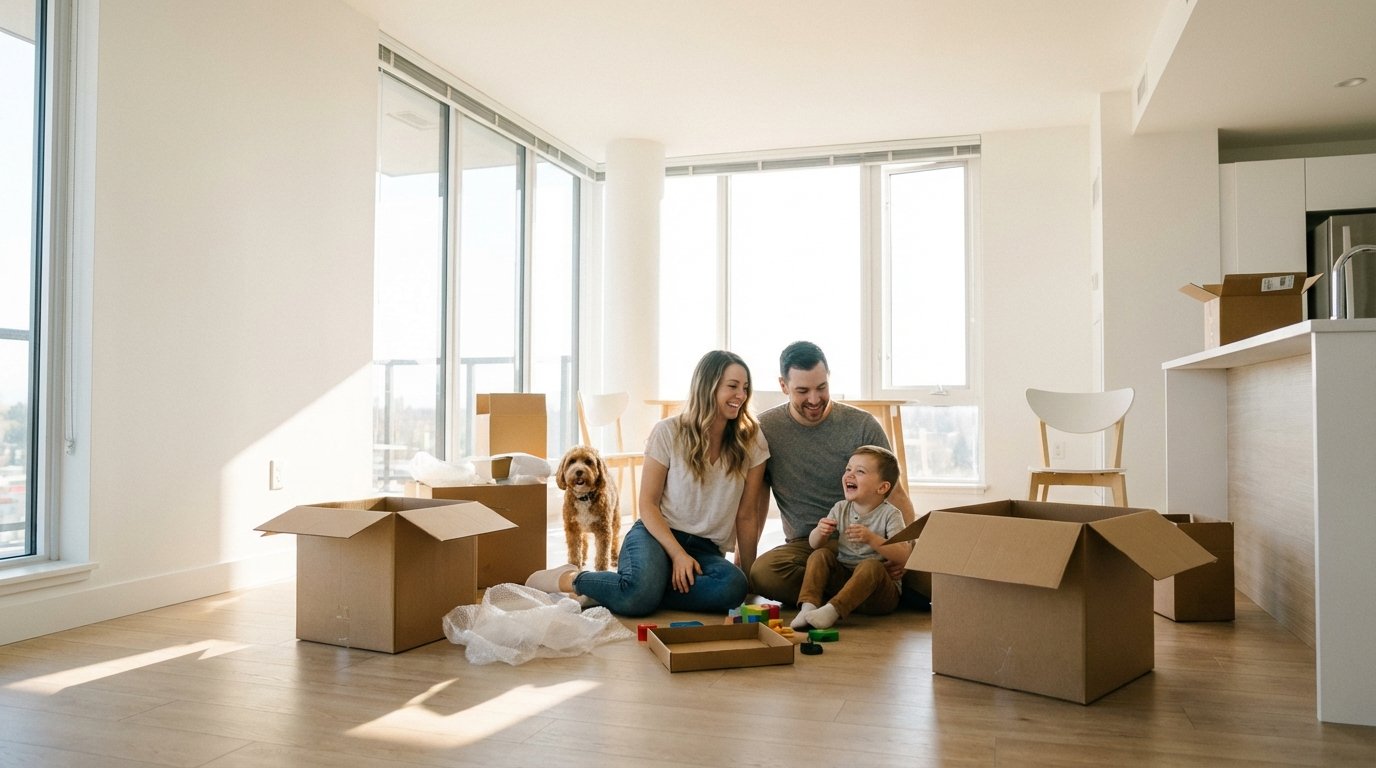 Счастливая семья в новой квартире